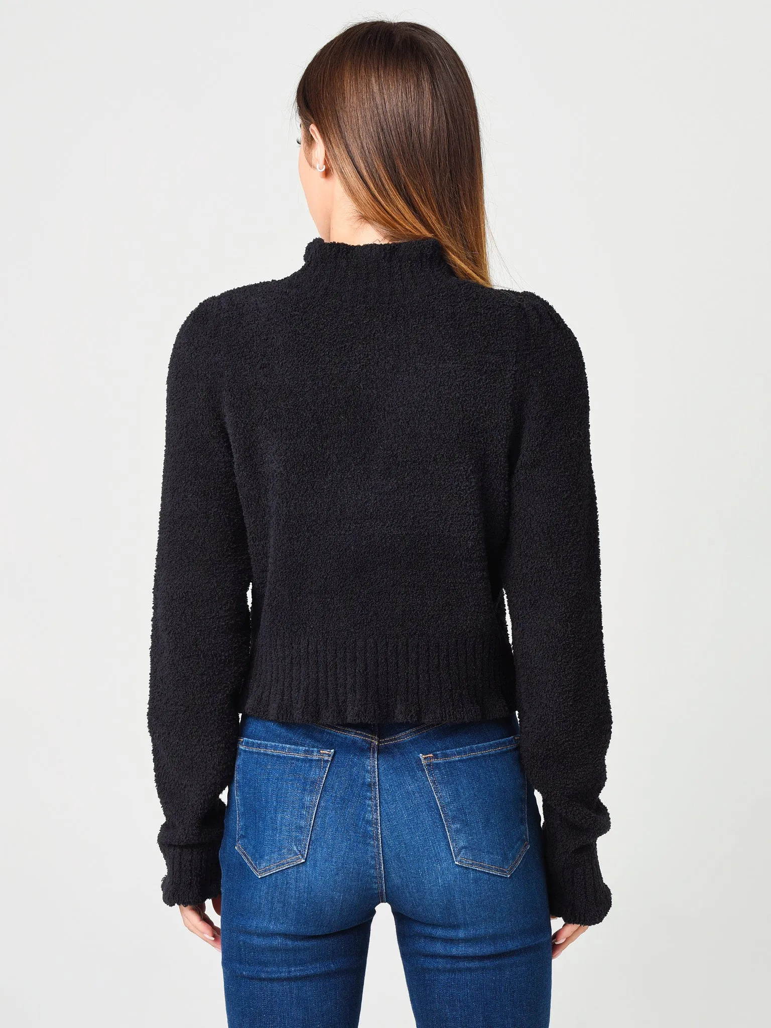 525 Women's Cropped Ruffle Mock Neck Sweater