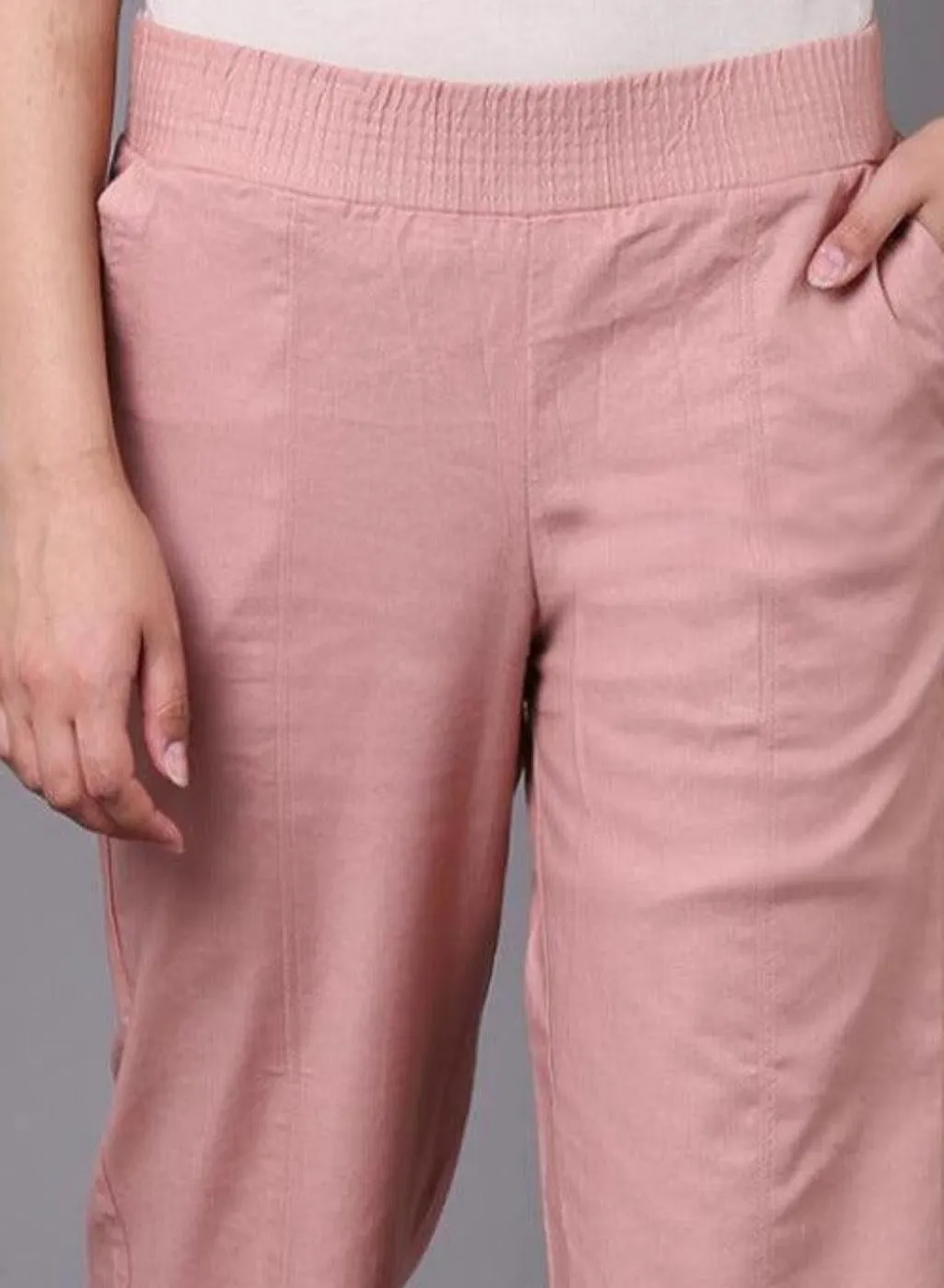 Akiya D.Peach Cotton Linen Relaxed Fit Pants for Women