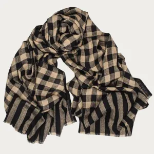 Albion Black and Brown Check Wool and Silk Scarf