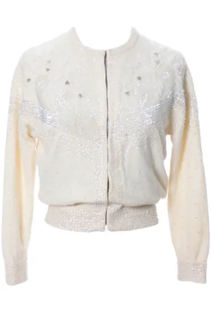 Beaded Winter White Vintage Sweater