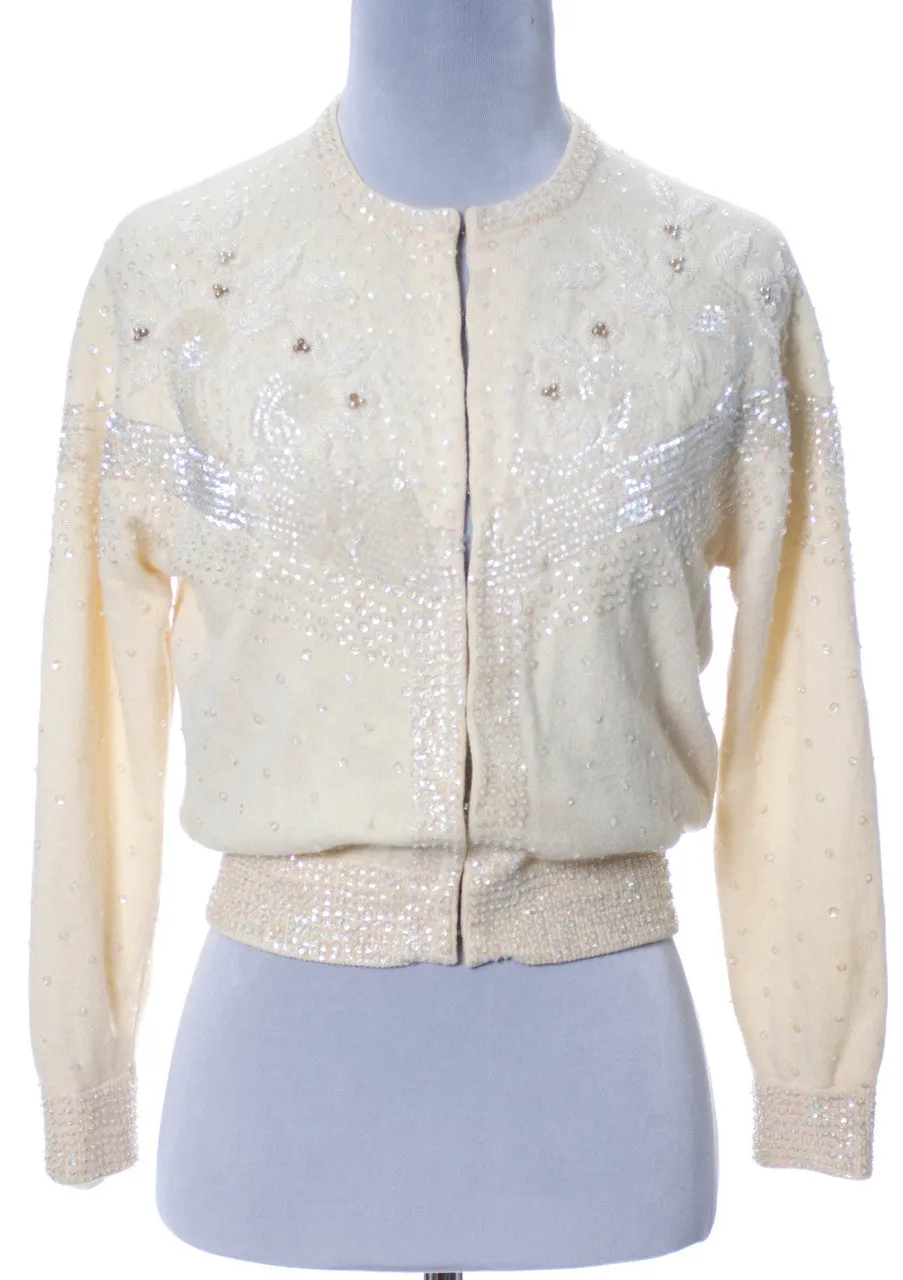 Beaded Winter White Vintage Sweater