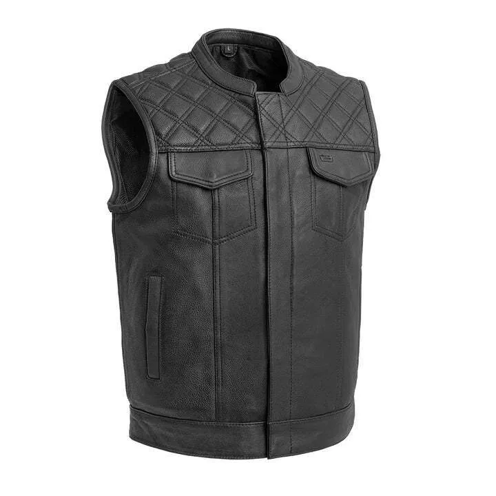 BLACK FIM693-QLT | Downside - Men's Club Style Leather Vest - Black