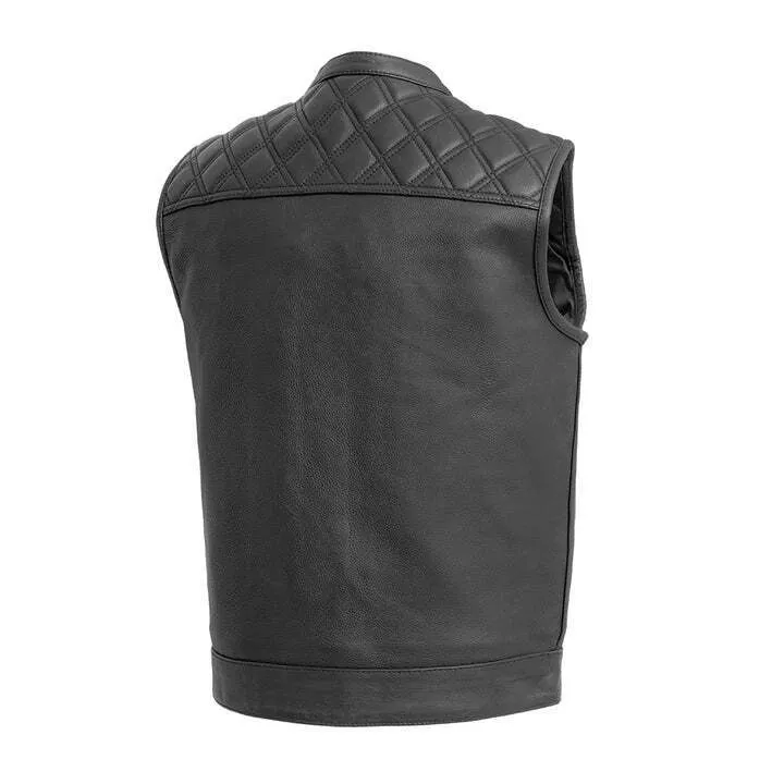 BLACK FIM693-QLT | Downside - Men's Club Style Leather Vest - Black