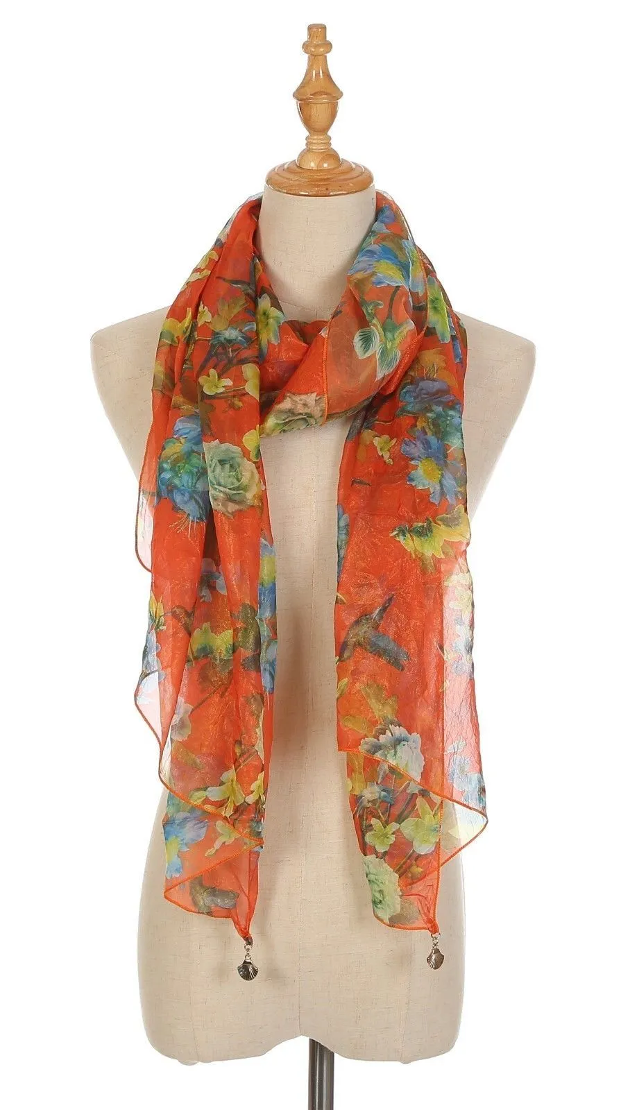 Casaba Womens Floral Birds Sheer Scarves Scarf Convertible Poncho Top Light Wrap