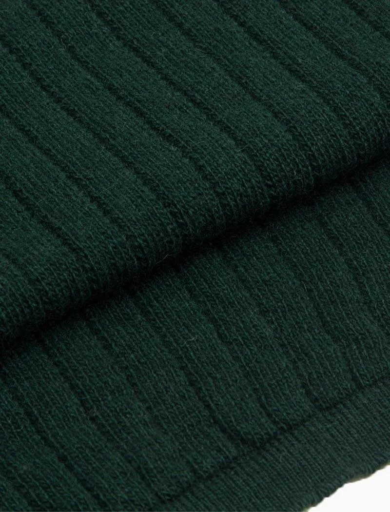 Dark Green Solid Wide Ribbed Knitted Wool Cashmere Scarf