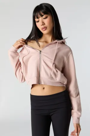 Fleece Cropped Zip-Up Hoodie