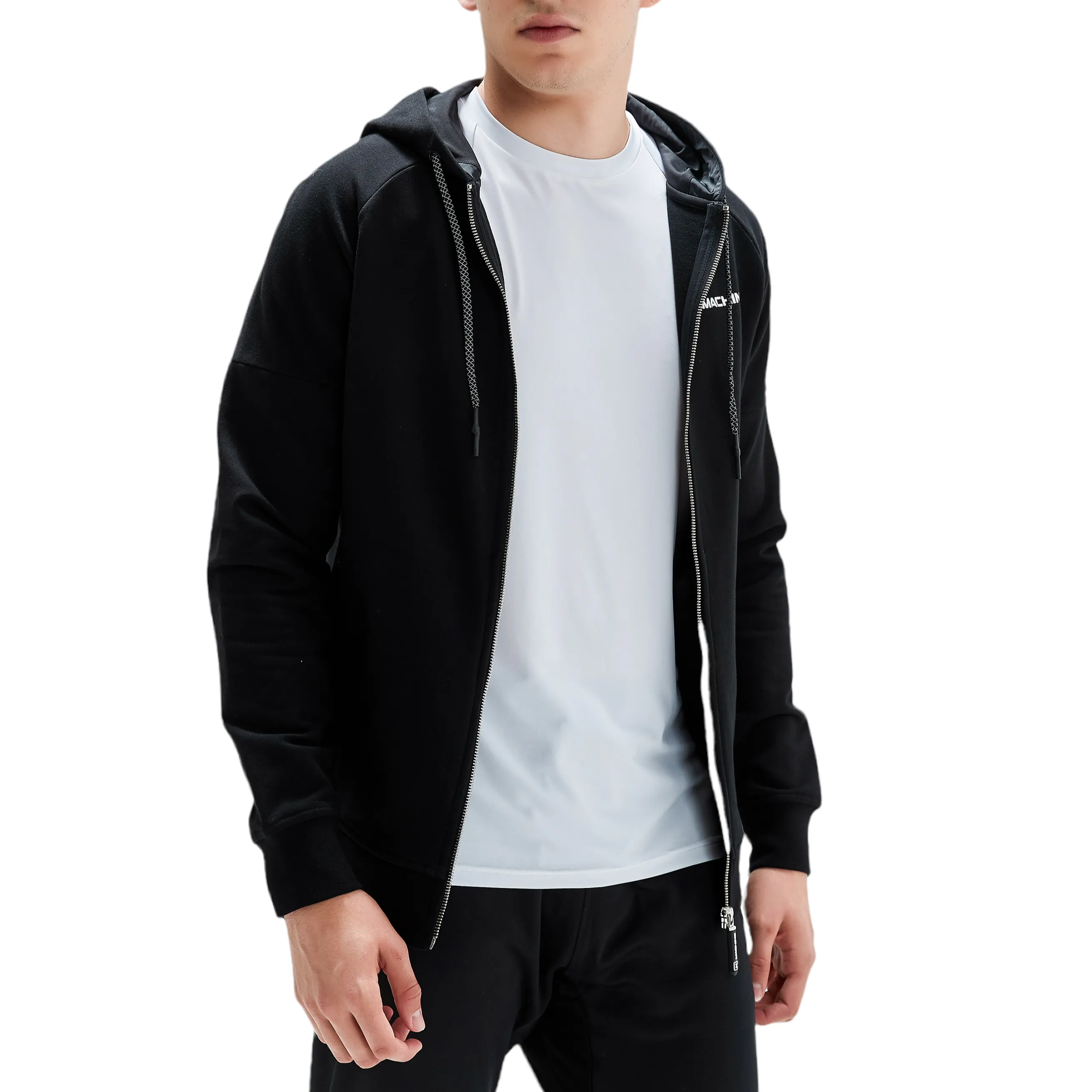 Great Jones Full Zip Cotton Hoodies in Black