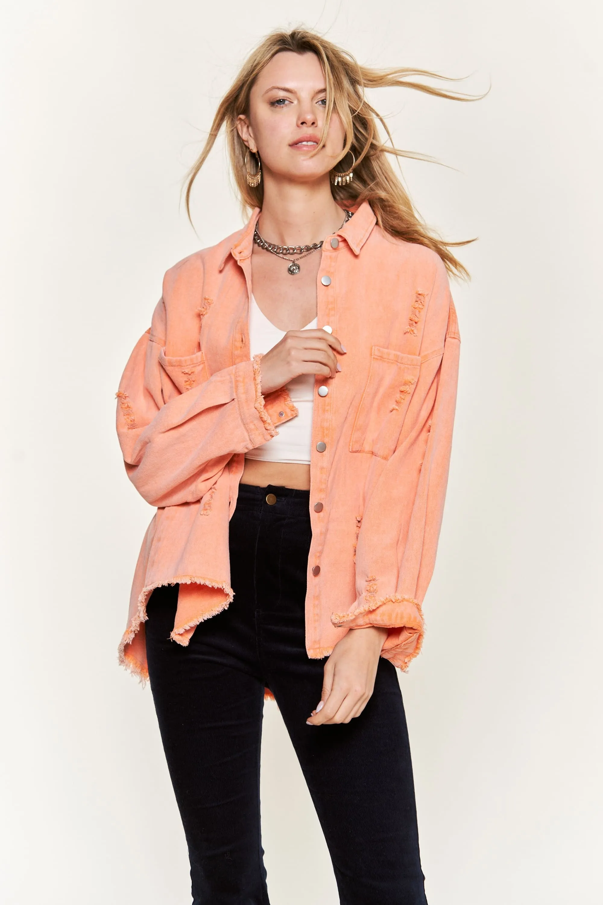 Hanging Out With You Denim Jacket - Orange