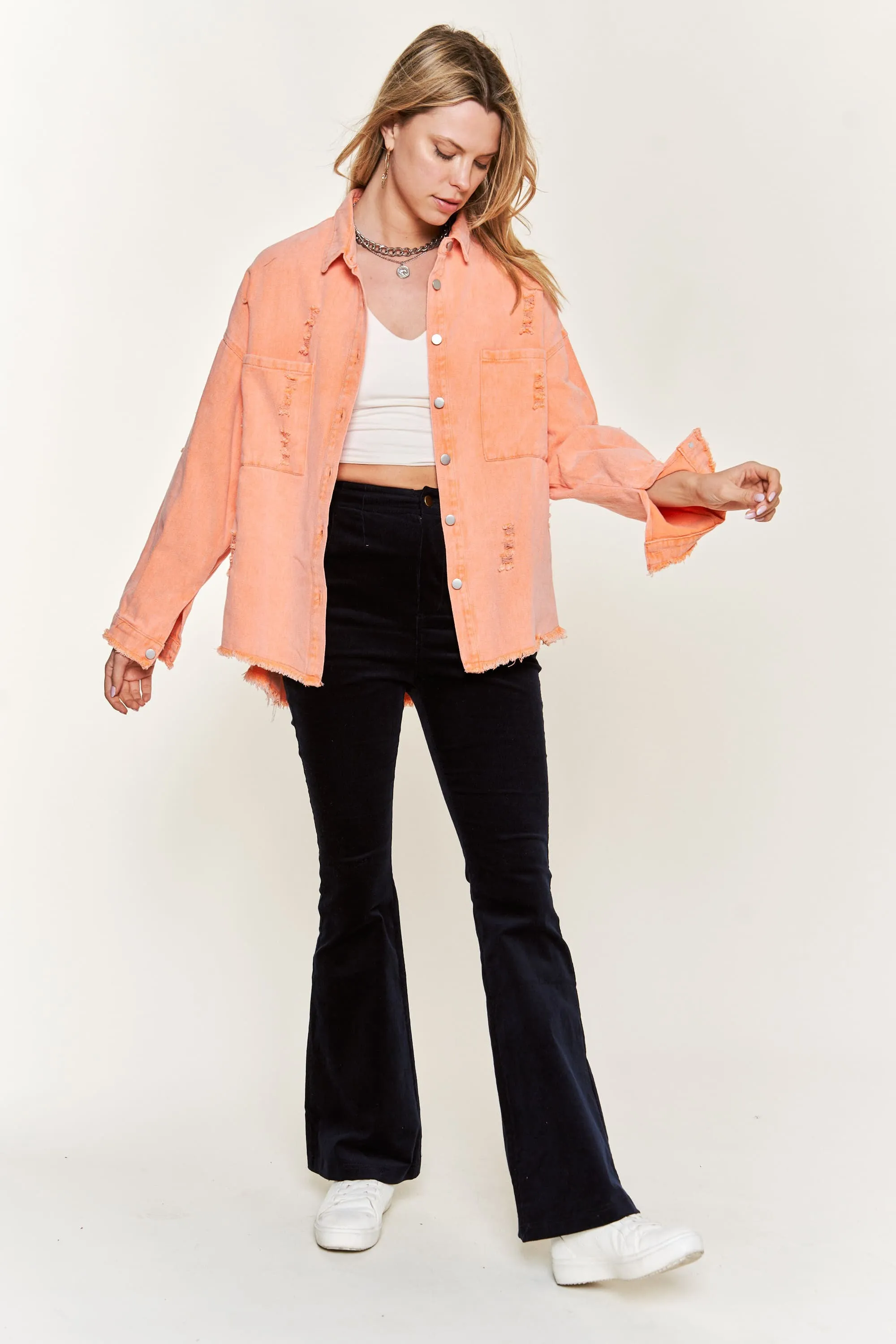 Hanging Out With You Denim Jacket - Orange