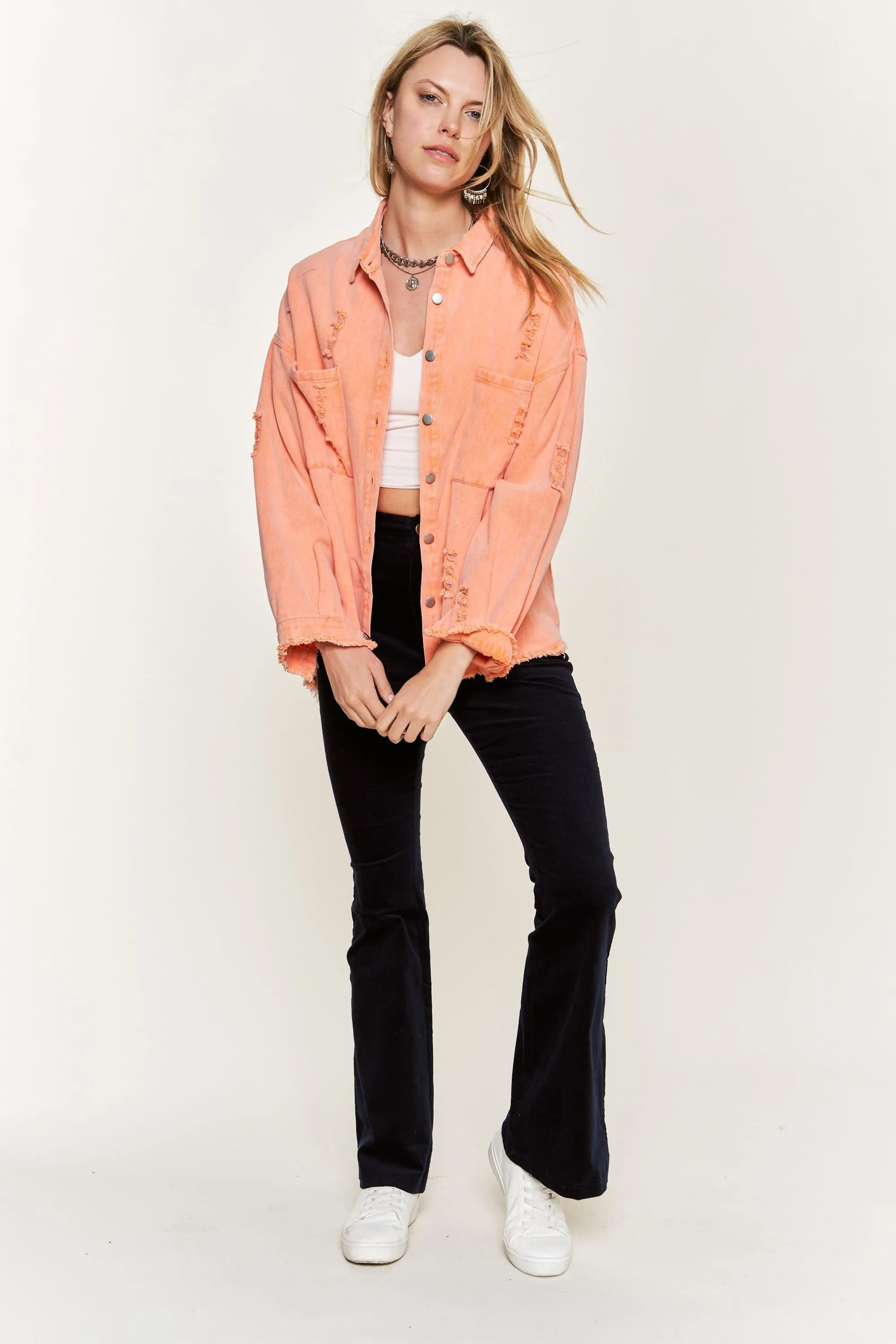 Hanging Out With You Denim Jacket - Orange