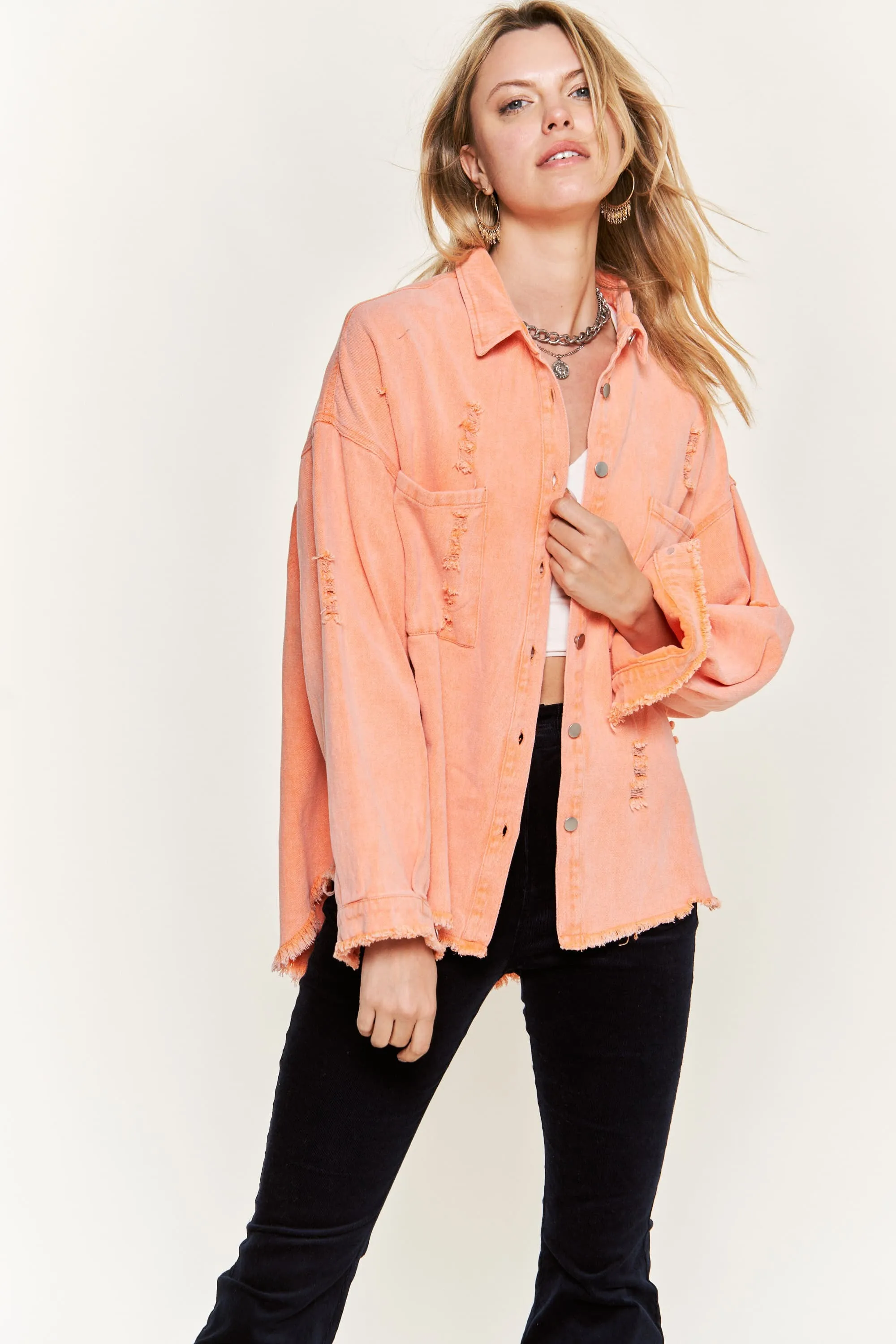 Hanging Out With You Denim Jacket - Orange