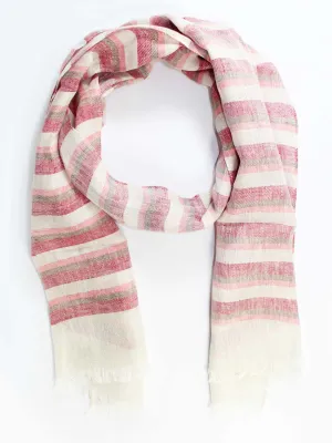 Kiton Linen Scarf Pink Cranberry White Stripes FINAL SALE