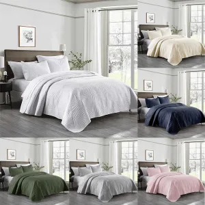 Leaf-Embossed 3pc Bedspread Set: Ultra-Soft, Breathable & Reversible - Easy Care, Durable Bedding for Stylish Comfort