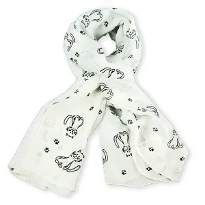 LIGHT GREY CAT PATTERN SCARF - 67x26"