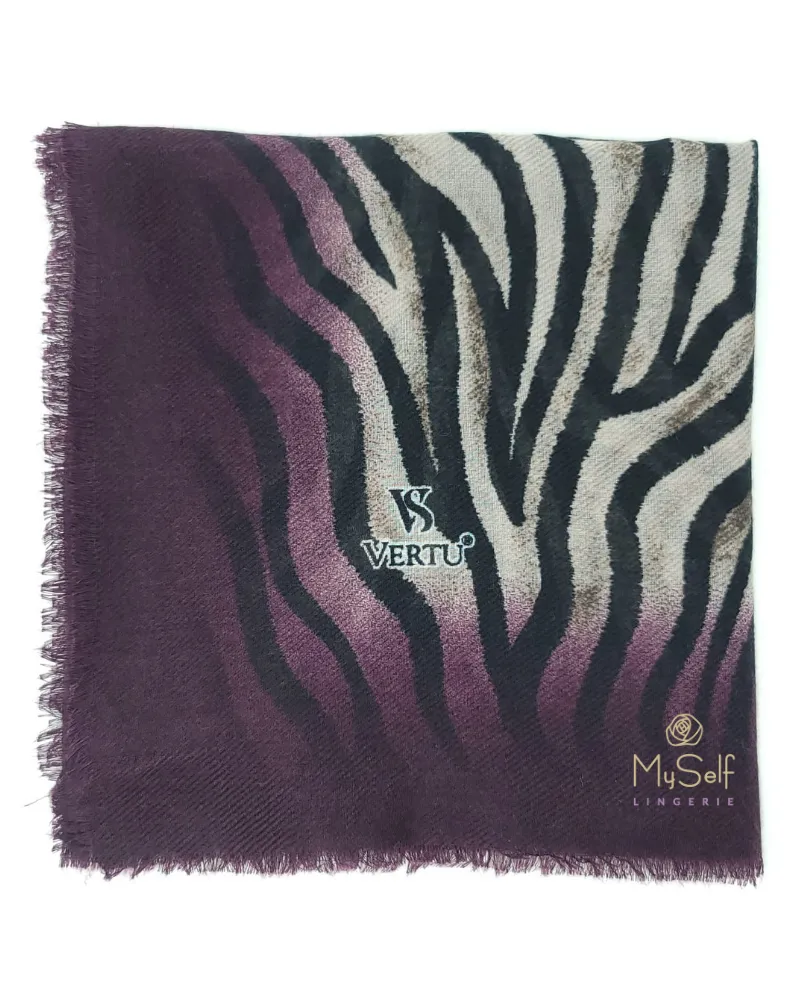 Lizi Headwear Tan/Purple Zebra Square Scarf with Light Non Slip Grip