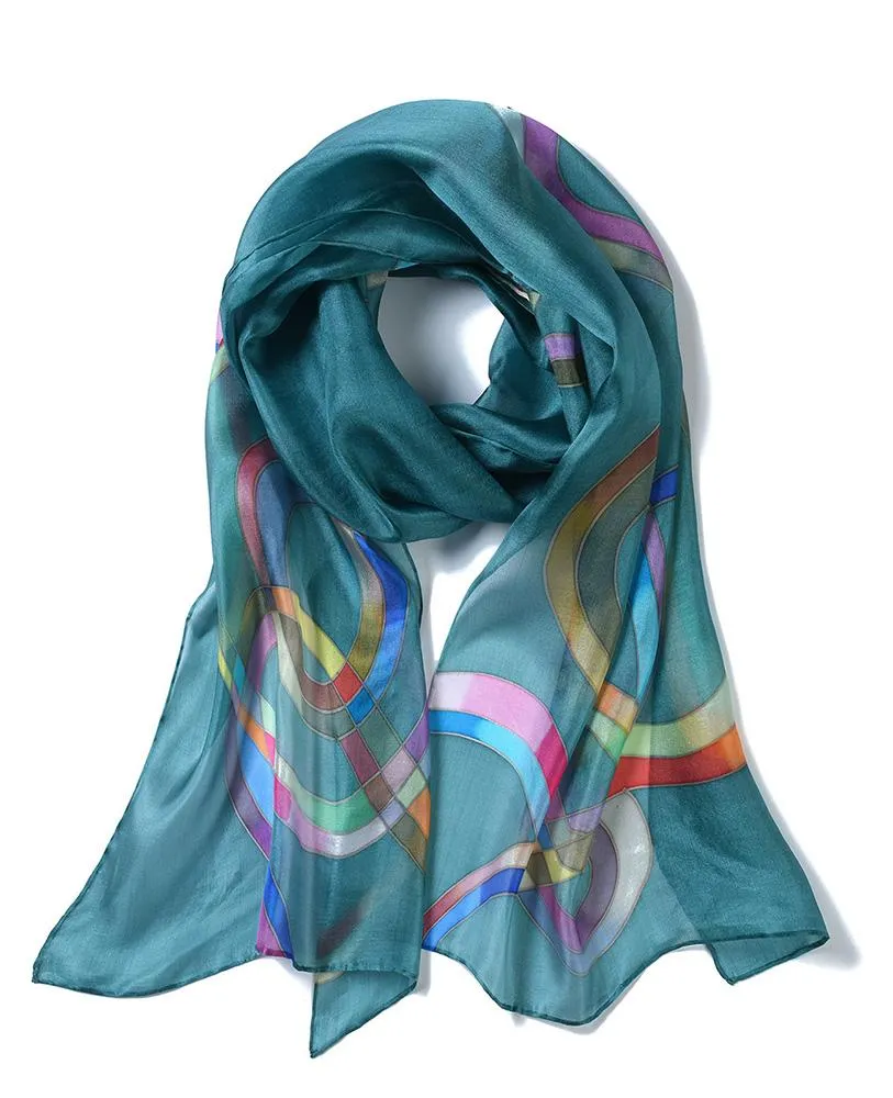 Long Hand Painted Silk Scarf - Ribbons