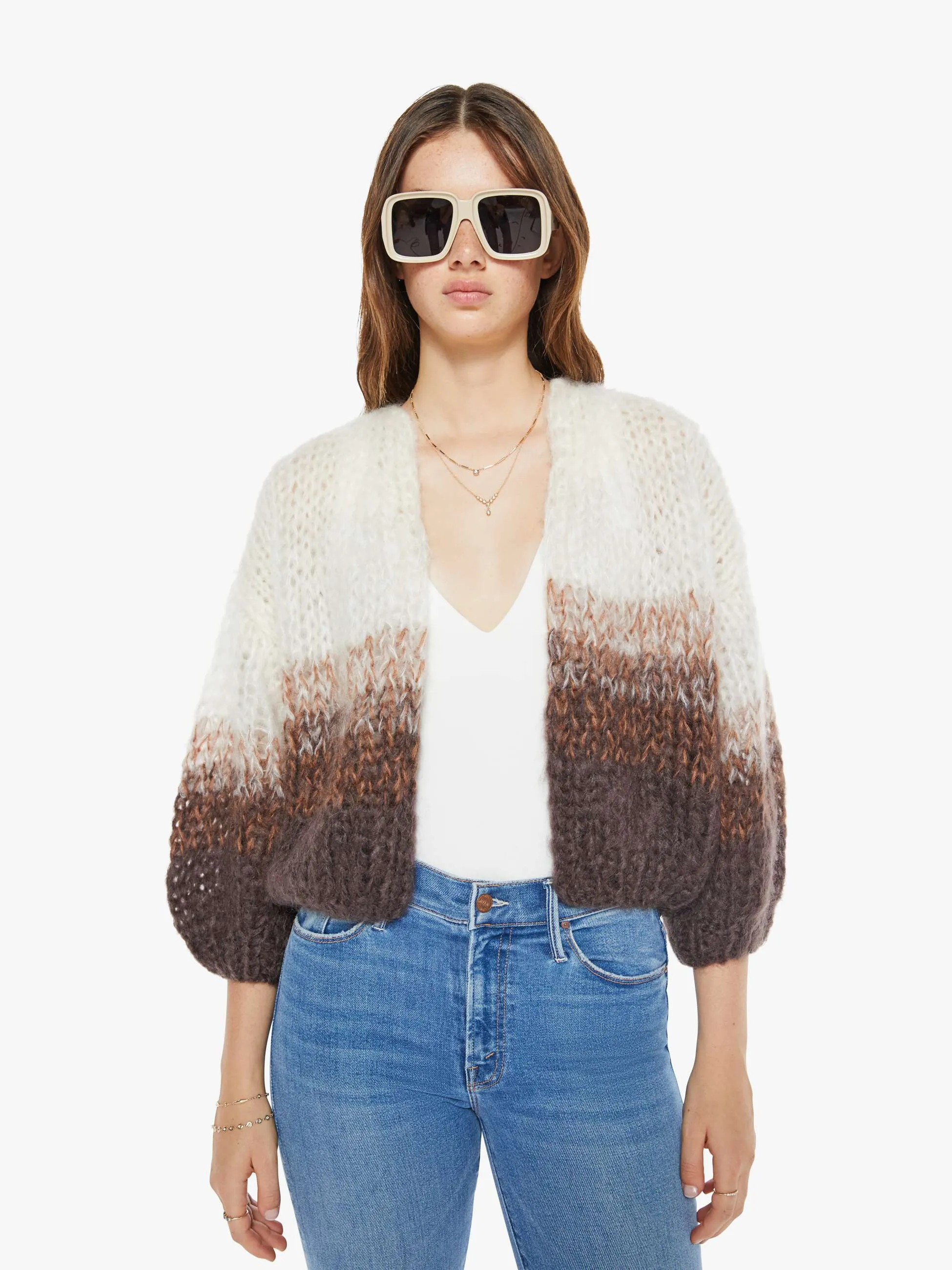 Maiami Mohair Bomber Cardigan - Brown Creme