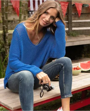 Maui V Cotton Washed Indigo Sweater