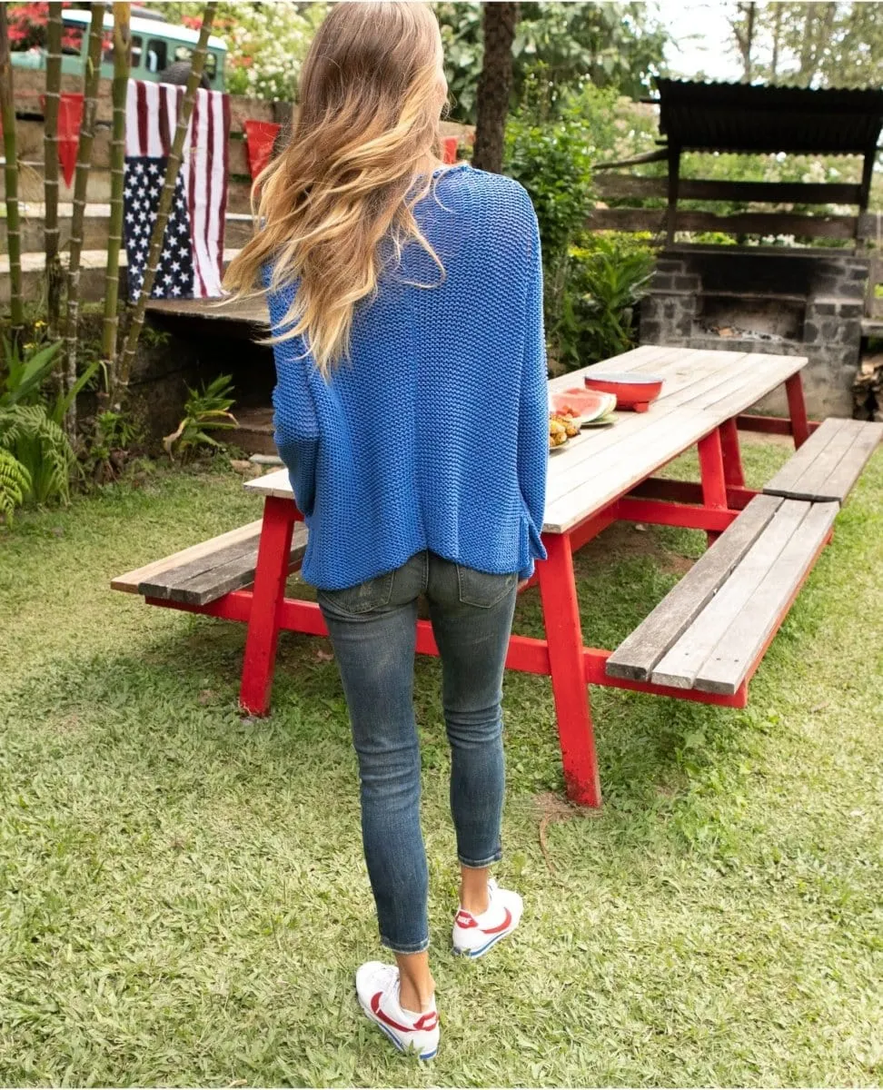 Maui V Cotton Washed Indigo Sweater