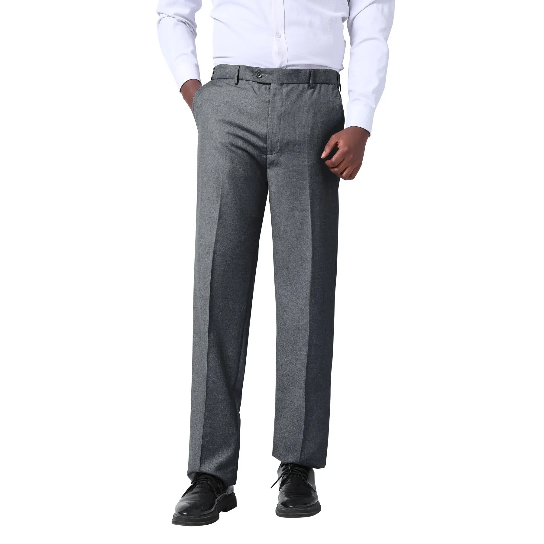 Men's Classic Slim Fit Stretch Flat Front Slacks Dress Pants Dark Grey