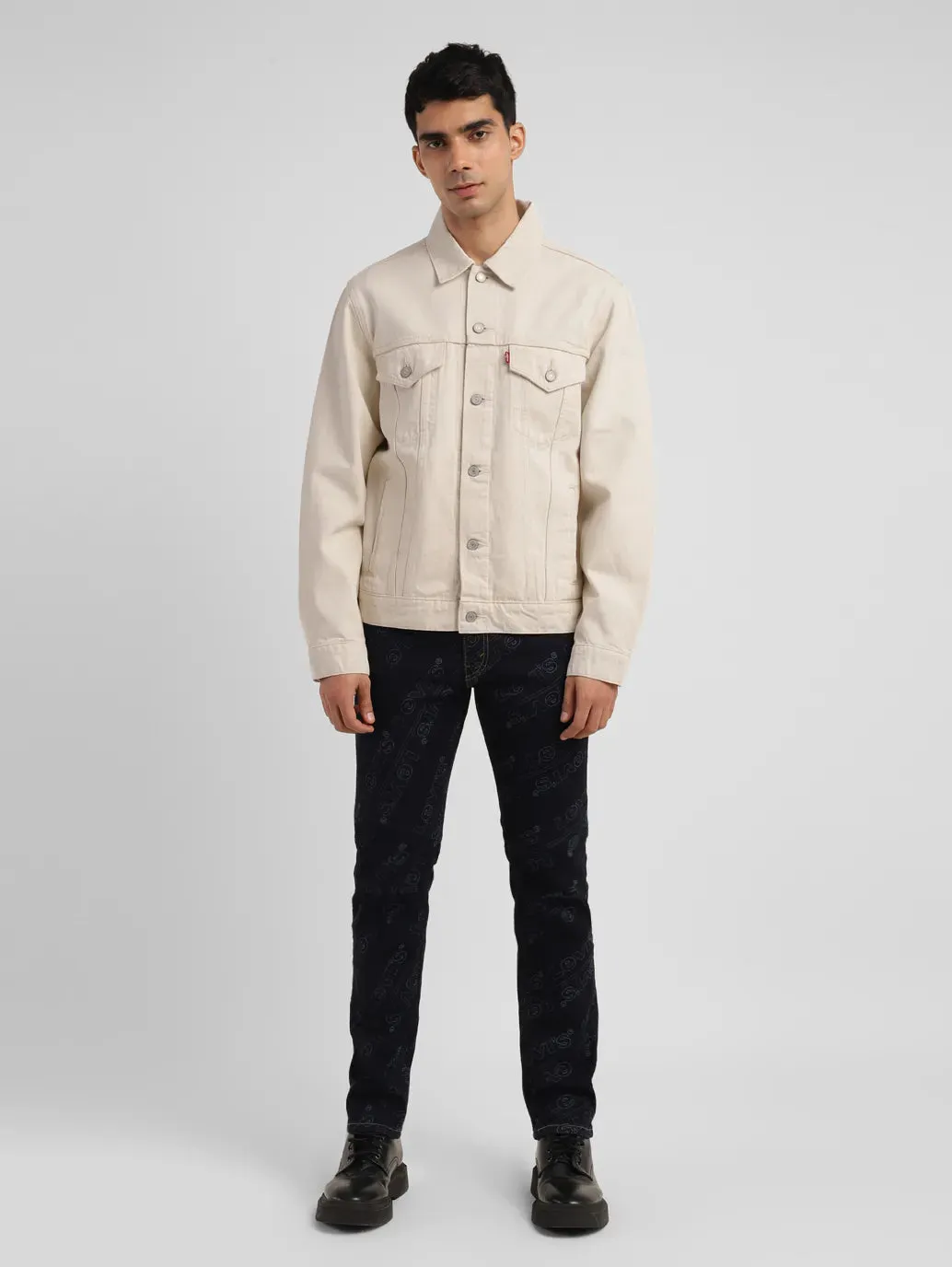 Men's Solid Off White Spread Collar Jacket