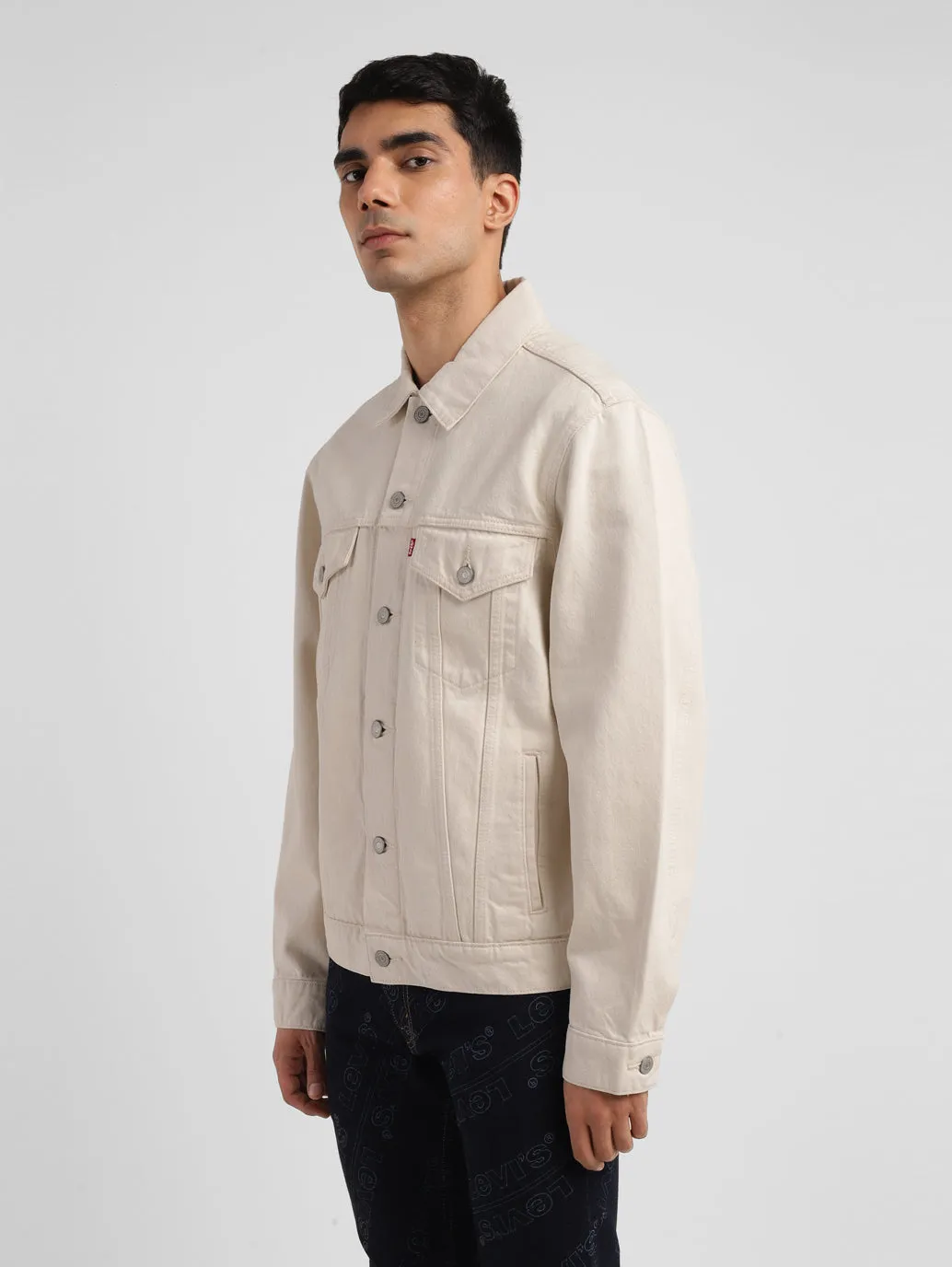 Men's Solid Off White Spread Collar Jacket