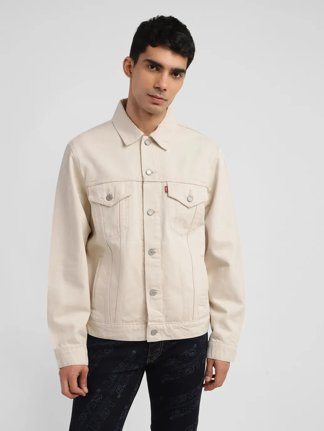 Men's Solid Off White Spread Collar Jacket