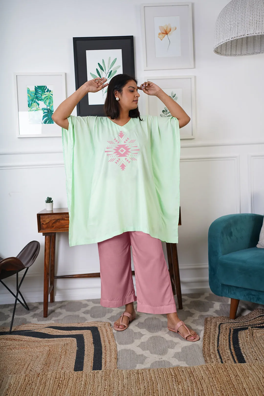 Mint Rayon Kurti & Blush Palazzo - Nazakat