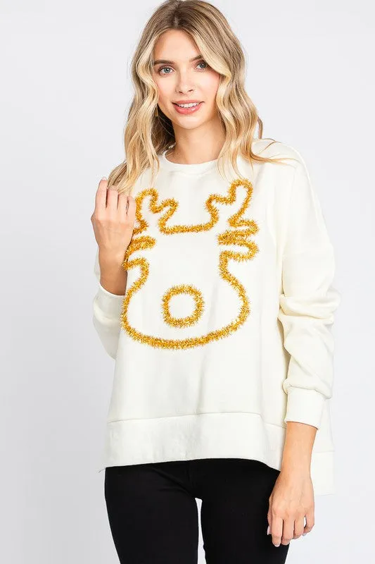 On Dasher, On Dancer Tinsel Pullover Sweatshirt