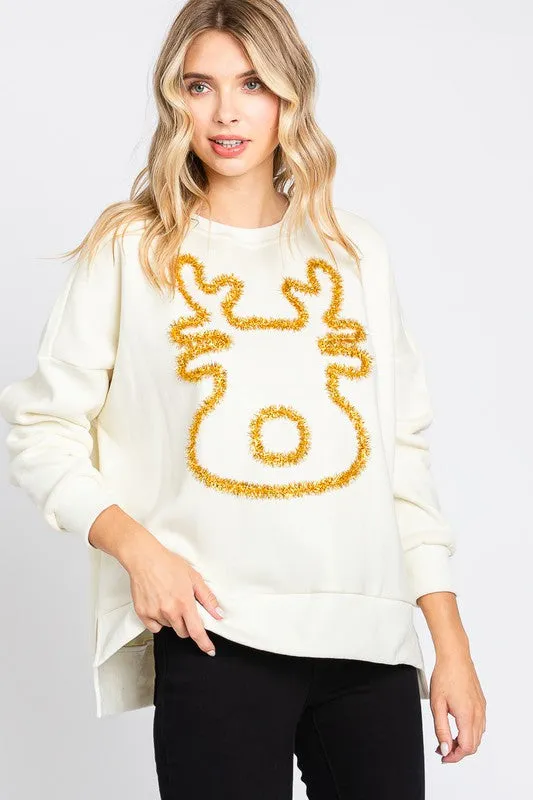 On Dasher, On Dancer Tinsel Pullover Sweatshirt