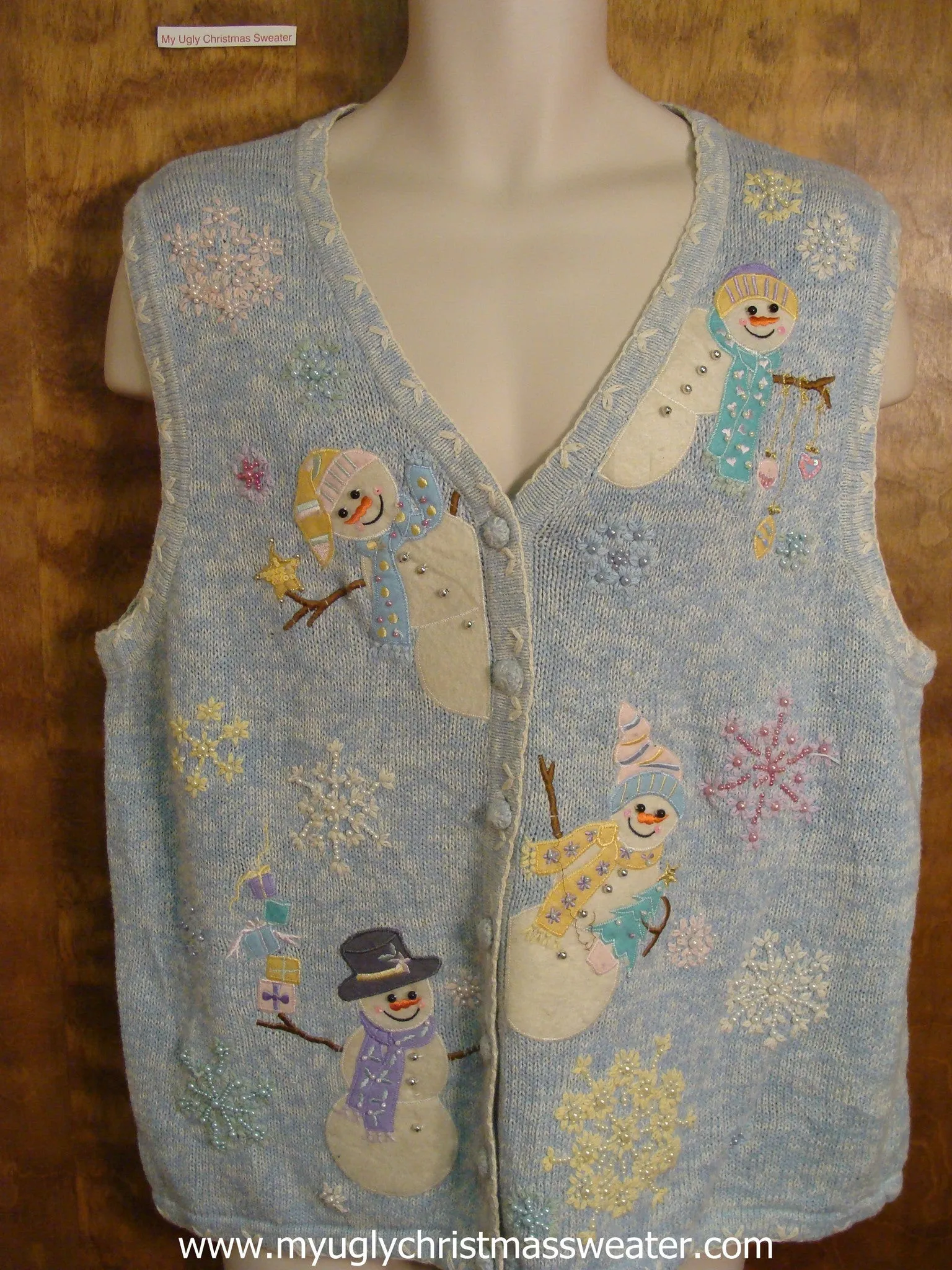 Pastel Snowmen Ugly Christmas Sweater Vest