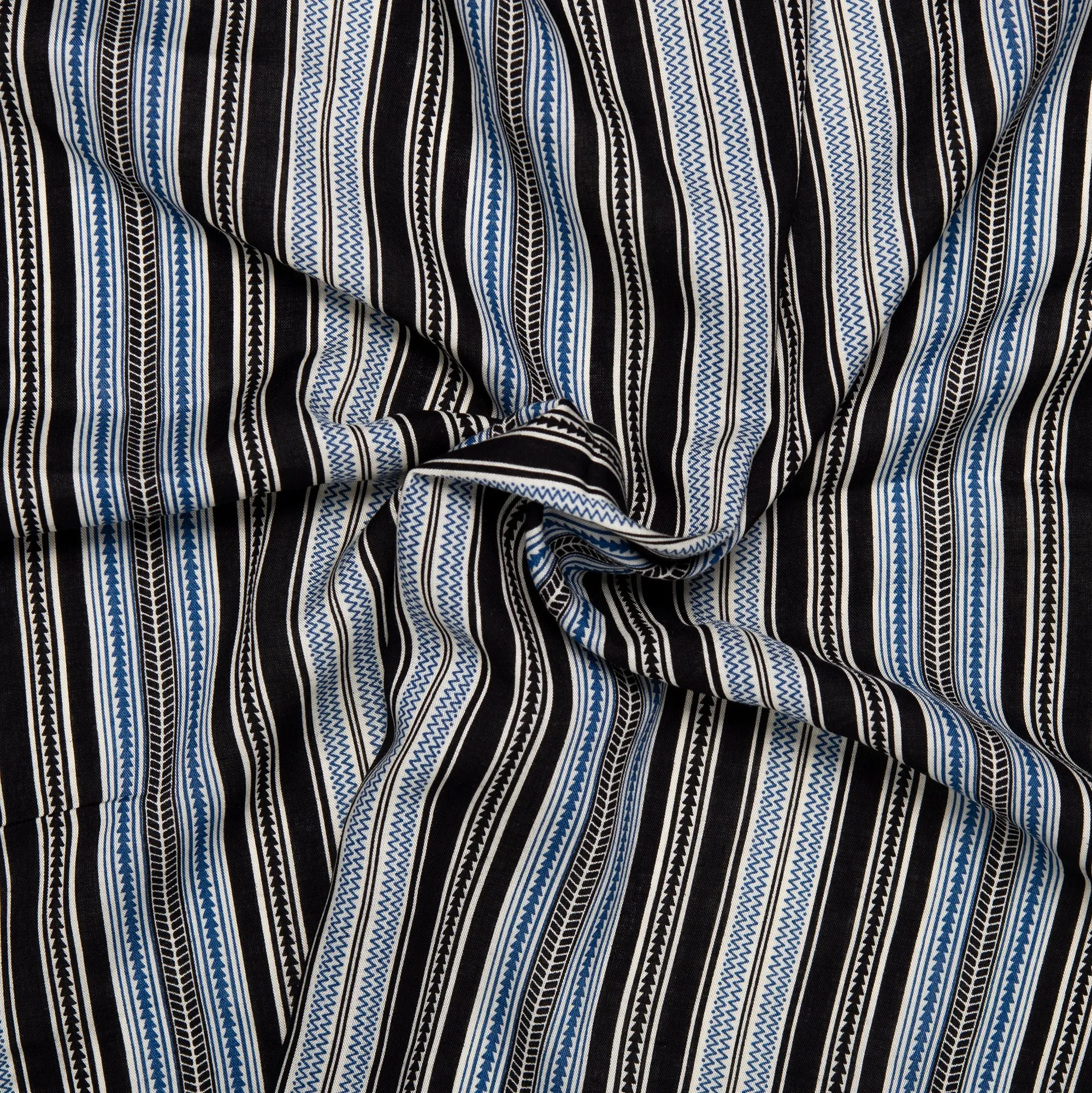 Printed rayon - ANDREA - Stripes - Black / Blue