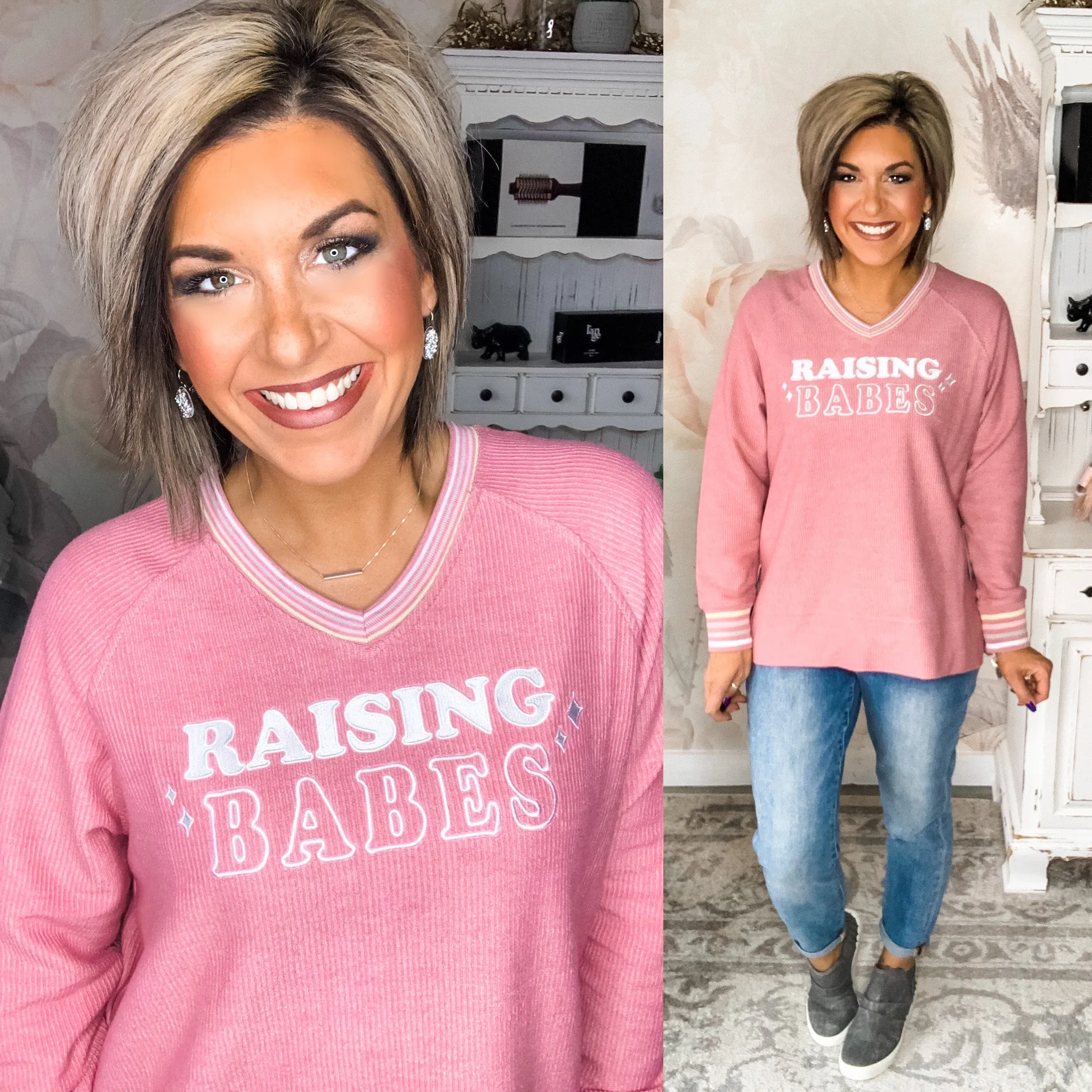 Raising Babes Embroidered Corded Sweatshirt