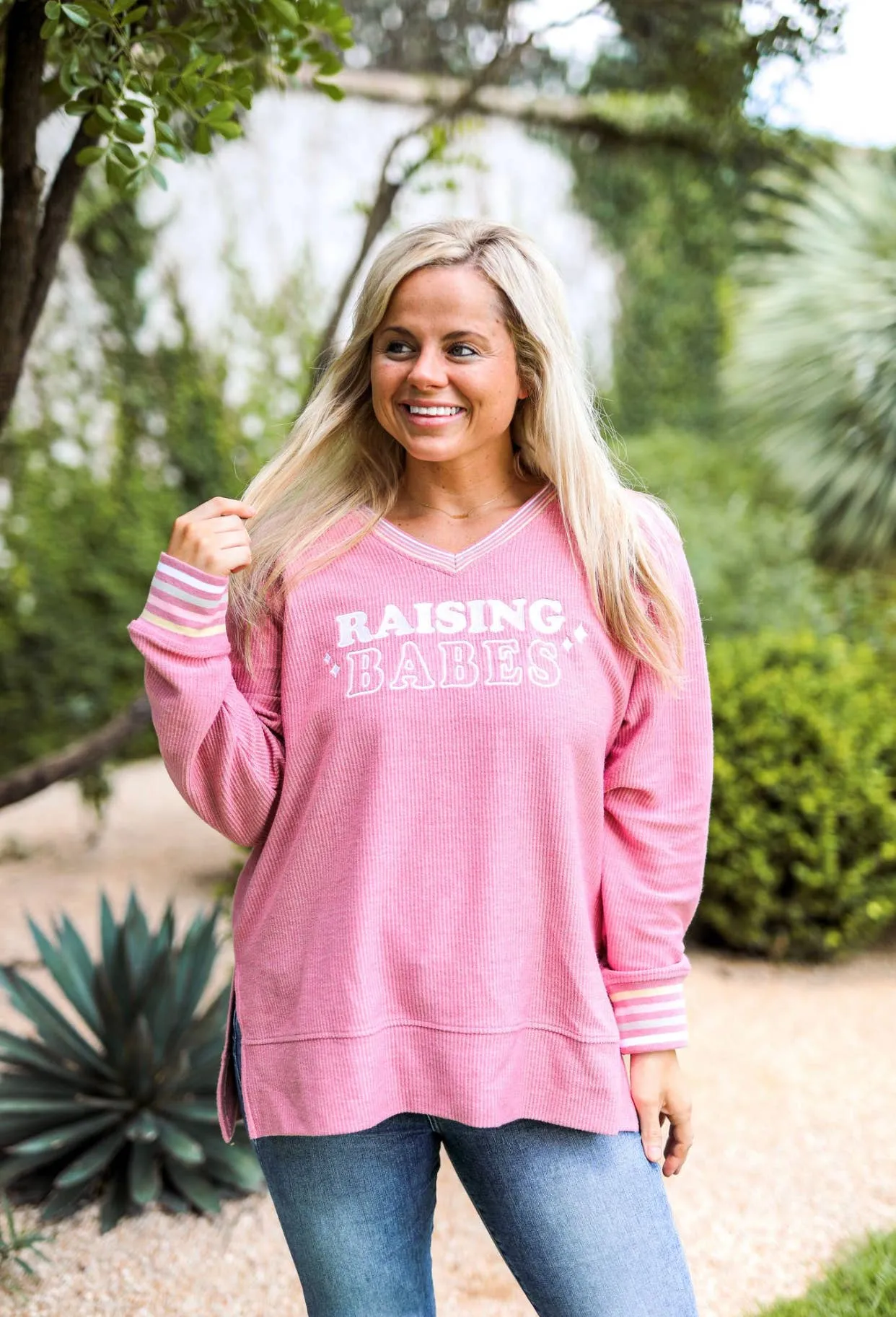 Raising Babes Embroidered Corded Sweatshirt