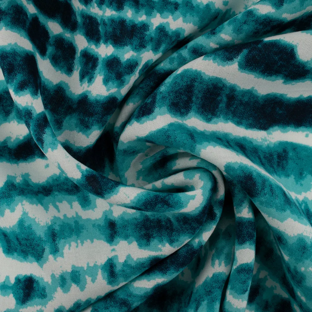 Rayon Voile Print - ELOINE - Abstract stripe - Turquoise