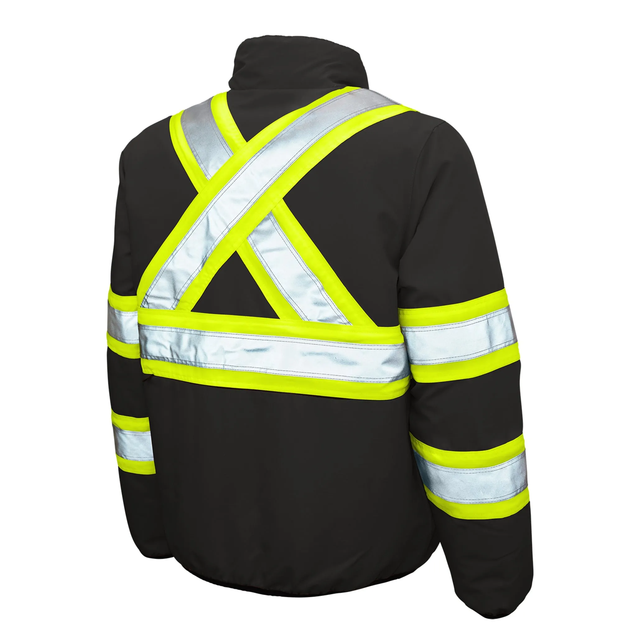 Tough Duck Men's Hi Vis Safety Work Jacket SJ27 - CSA Poly 300D Ripstop Reversible Reflective Gear | Sizes XS-5XL