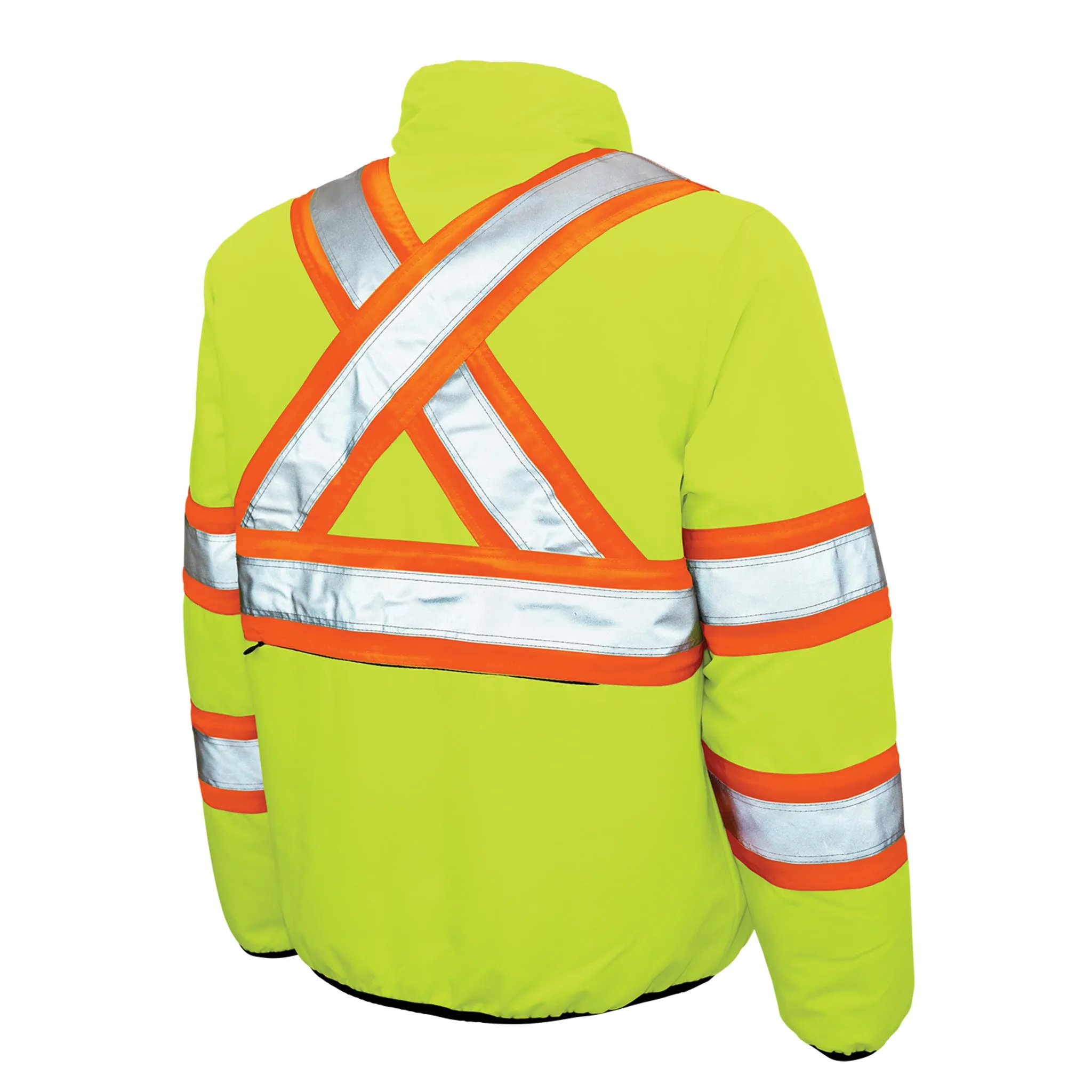 Tough Duck Men's Hi Vis Safety Work Jacket SJ27 - CSA Poly 300D Ripstop Reversible Reflective Gear | Sizes XS-5XL