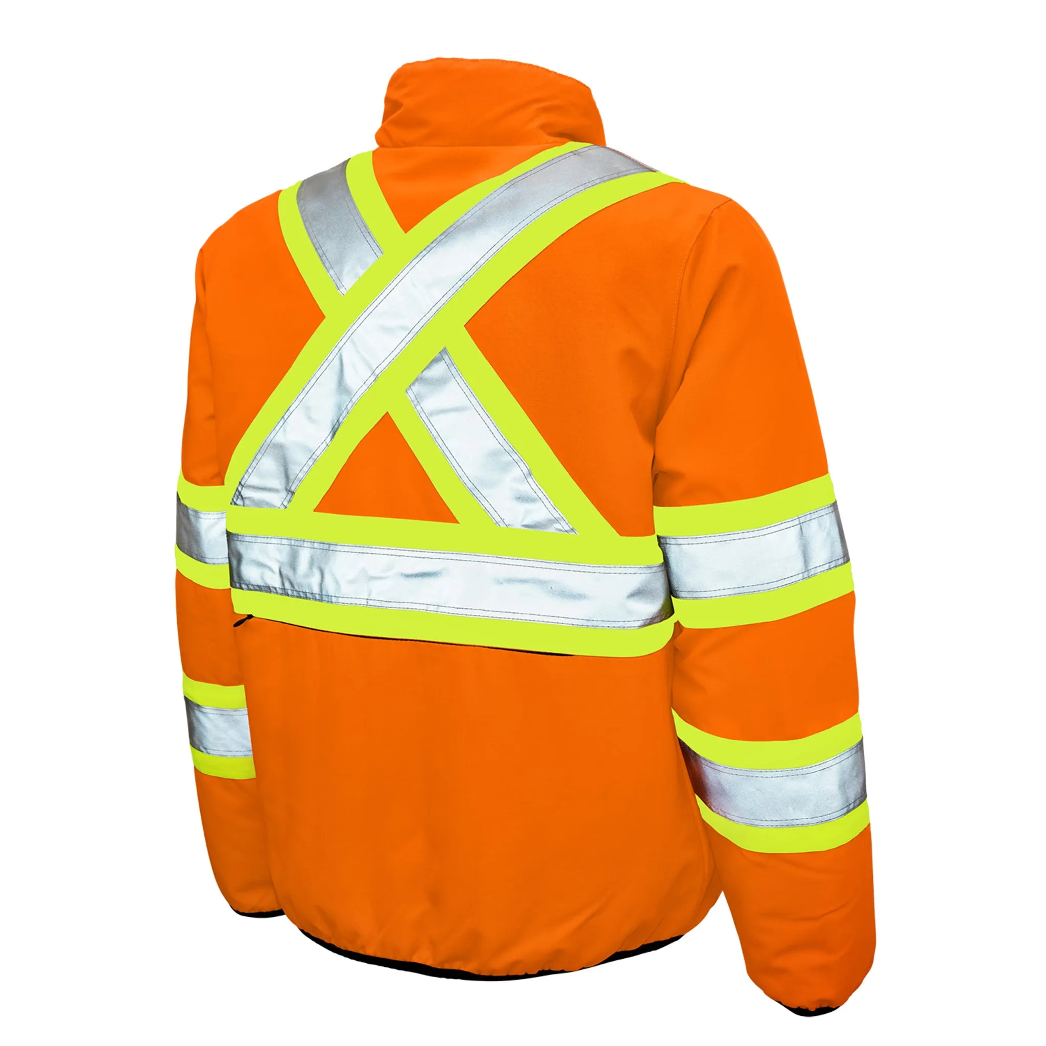 Tough Duck Men's Hi Vis Safety Work Jacket SJ27 - CSA Poly 300D Ripstop Reversible Reflective Gear | Sizes XS-5XL