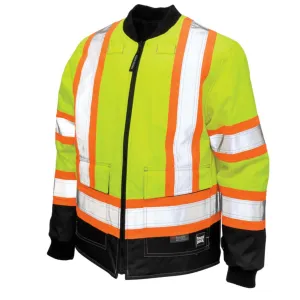 Tough Duck Men's Hi Vis Safety Work Jacket SJ29 - CSA Poly 300D Ripstop Waterproof & Breathable Reversible Reflective Outerwear | Limited Sizes