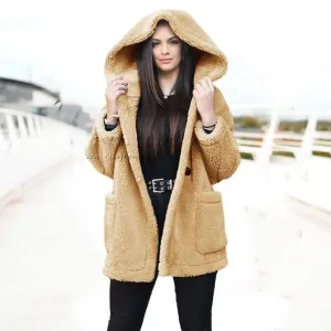 Women Shearling Jacket Oversize Hooded Teddy Coat